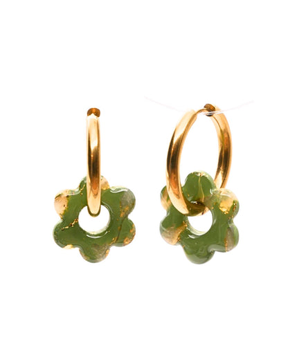 Créoles fleurs - Vert olive