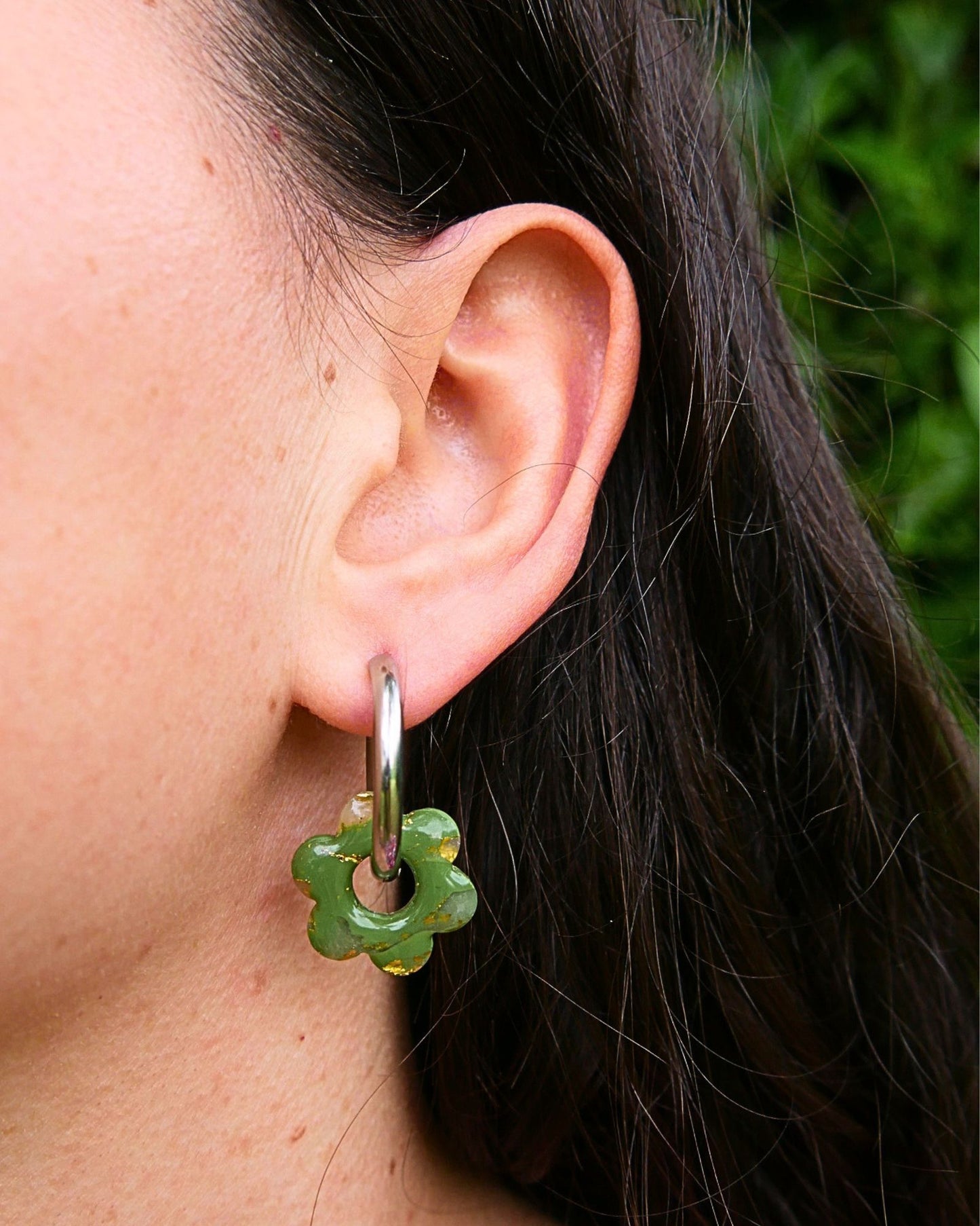 Créoles fleurs - Vert olive