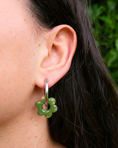 Créoles fleurs - Vert olive