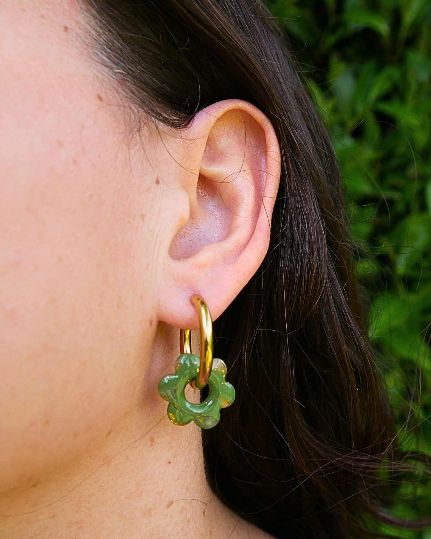 Créoles fleurs - Vert olive