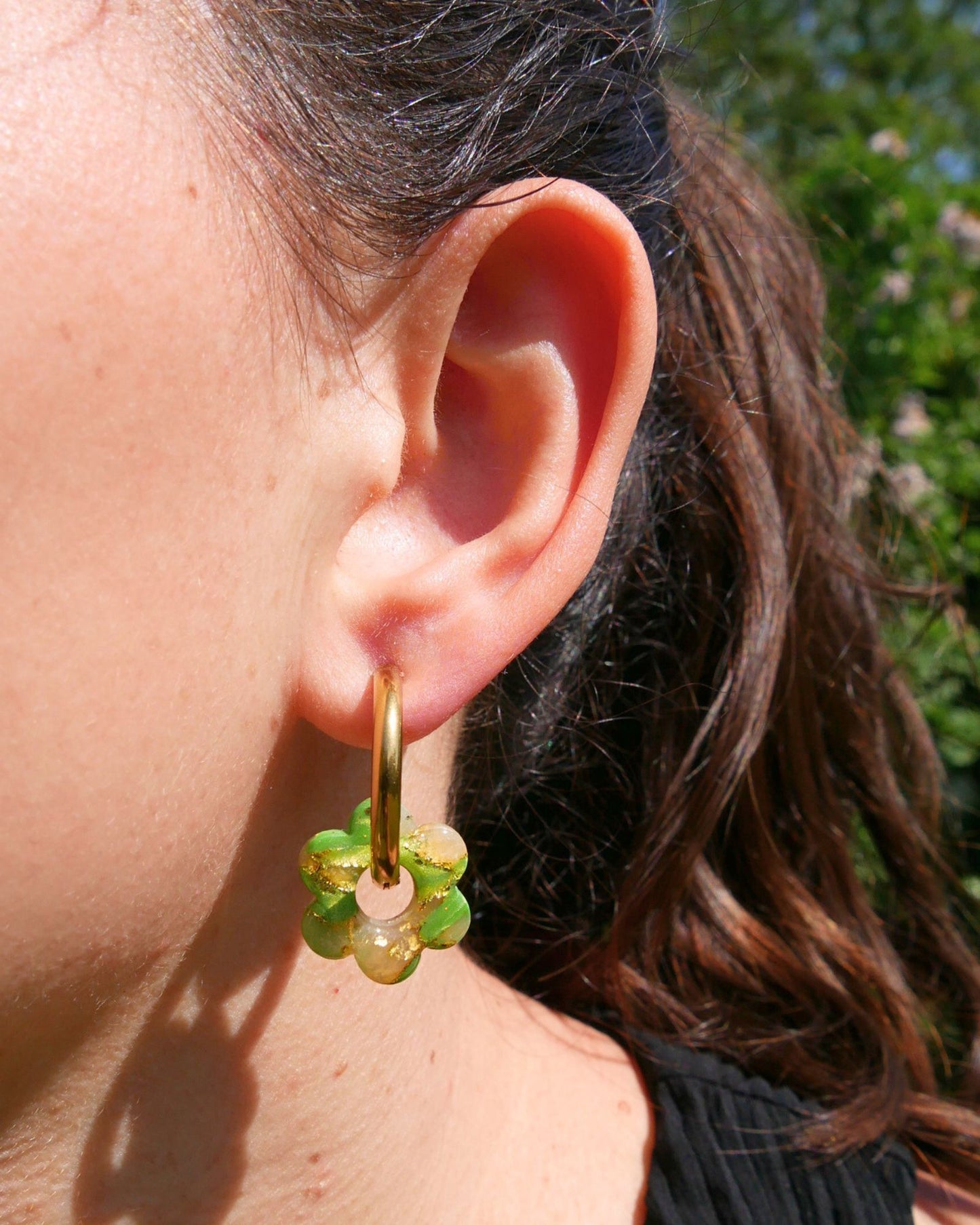 Créoles fleurs - Vert pistache