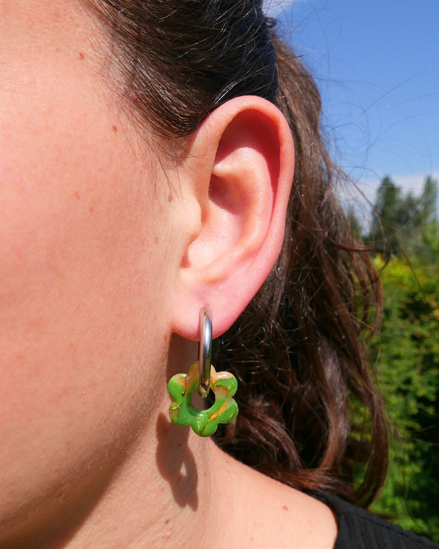 Créoles fleurs - Vert pistache