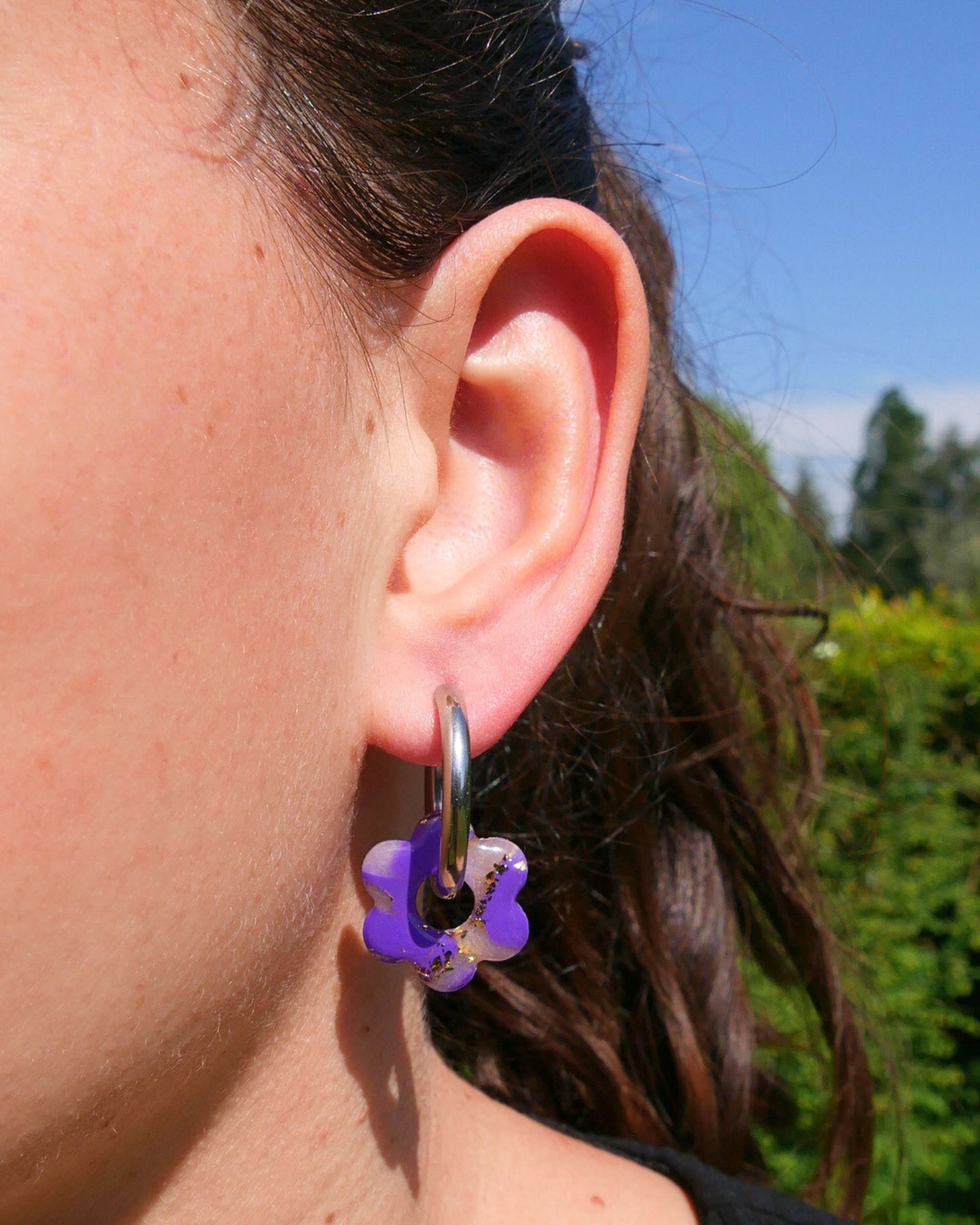Créoles fleurs - Violet