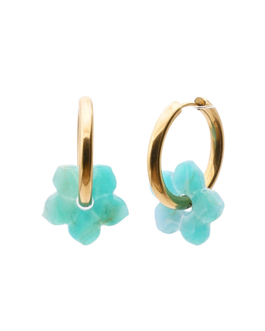Créoles fleurs de tiaré - Bleu turquoise