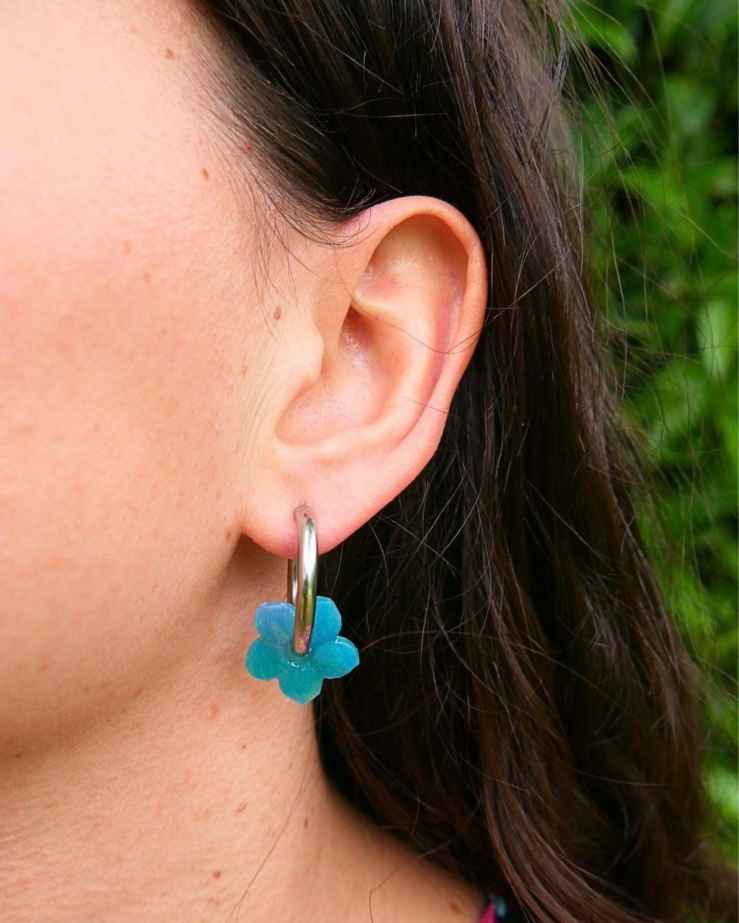 Créoles fleurs de tiaré - Bleu turquoise