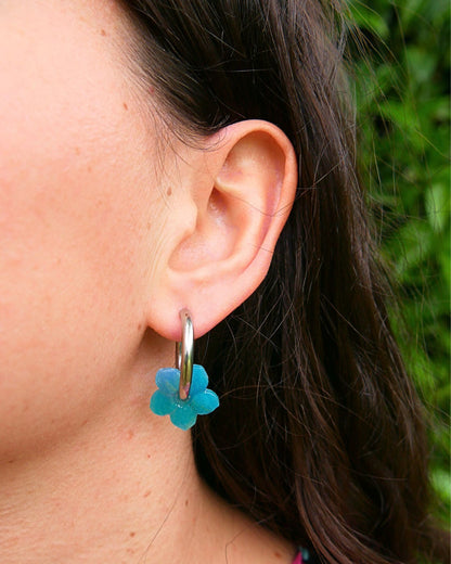 Créoles fleurs de tiaré - Bleu turquoise