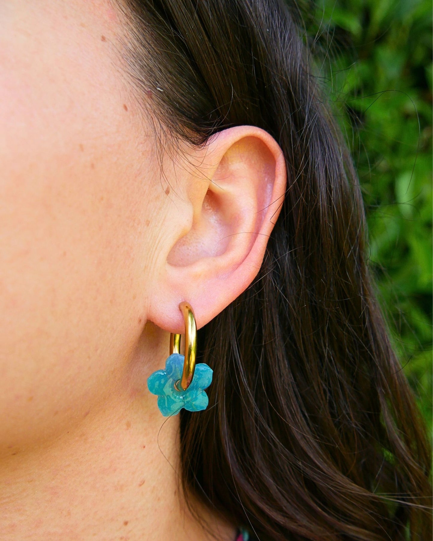 Créoles fleurs de tiaré - Bleu turquoise