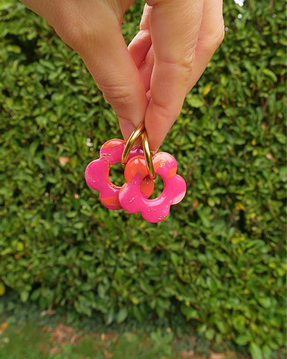 Créoles grandes fleurs - Fuchsia & Orange