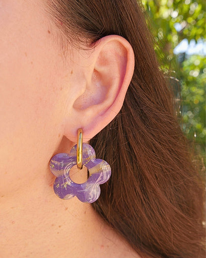 Créoles grandes fleurs - Violet