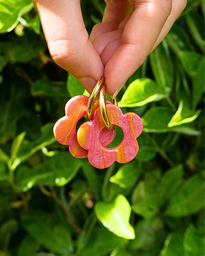 Créoles grandes fleurs - Rayures orange & rose