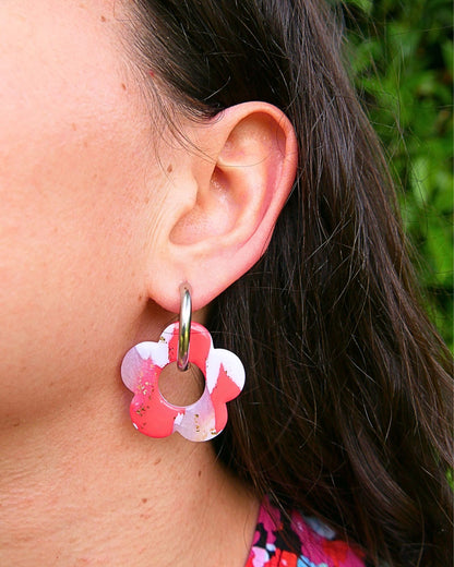 Créoles grandes fleurs - Rose & blanc