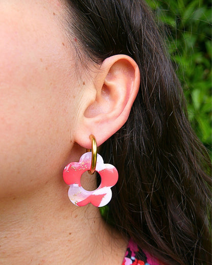 Créoles grandes fleurs - Rose & blanc