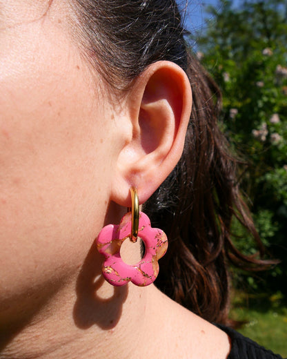 Créoles grandes fleurs - Rose bonbon