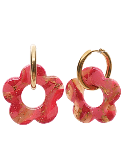 Créoles grandes fleurs - Rose bonbon & framboise