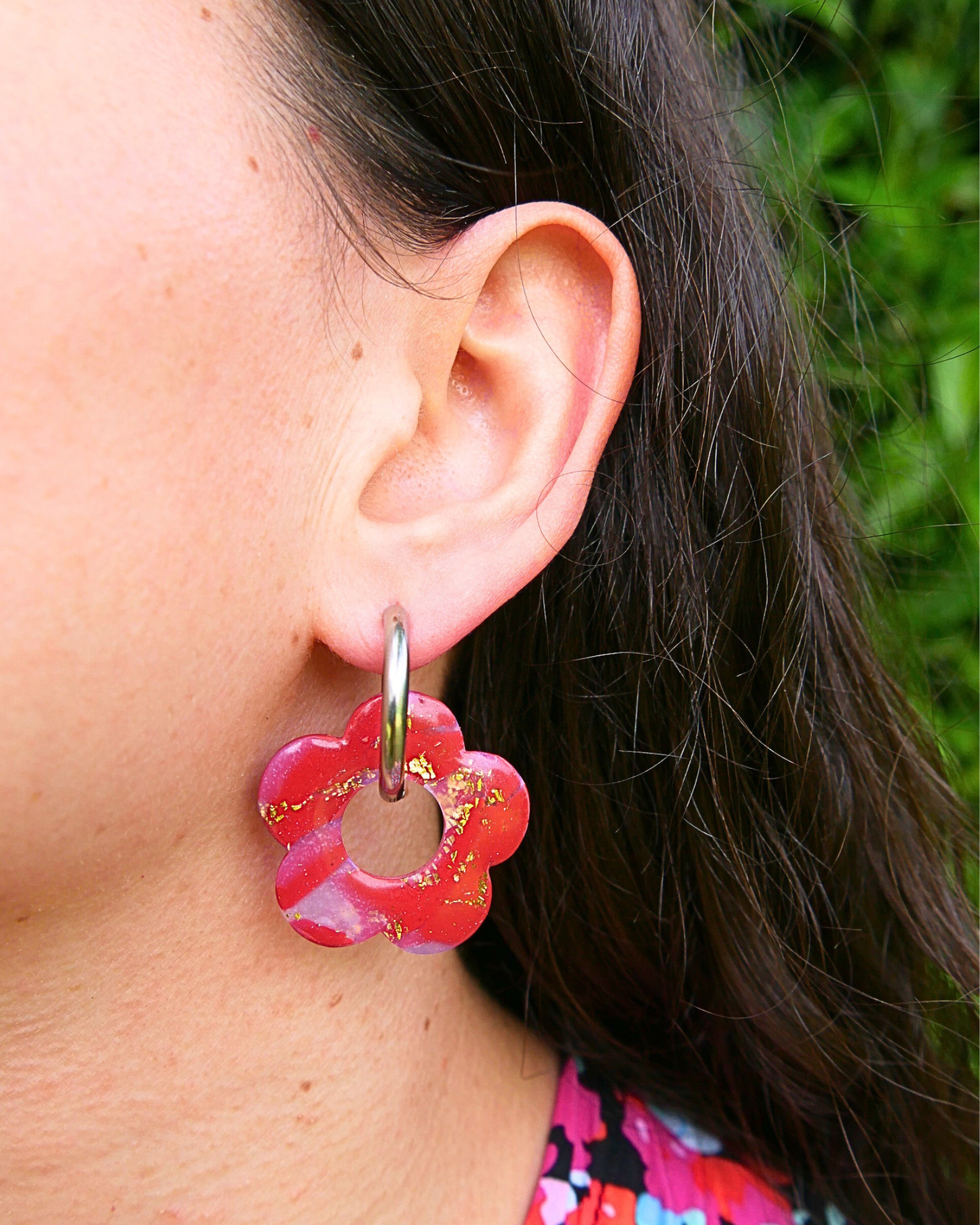 Créoles grandes fleurs - Rouge foncé