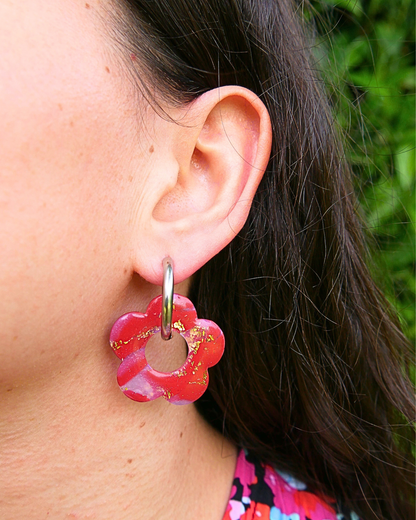 Créoles grandes fleurs - Rouge foncé
