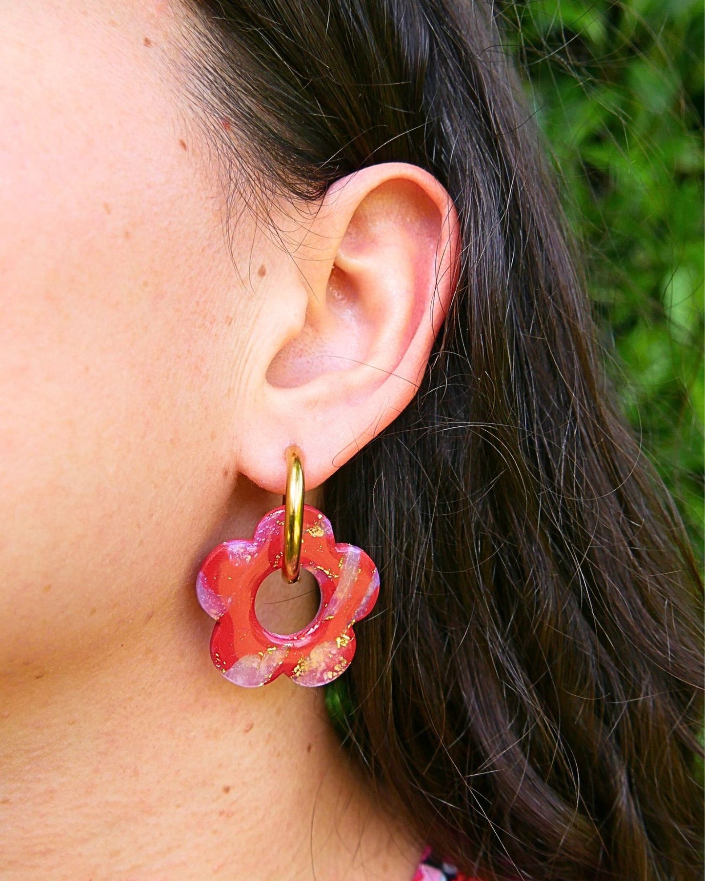 Créoles grandes fleurs - Rouge foncé