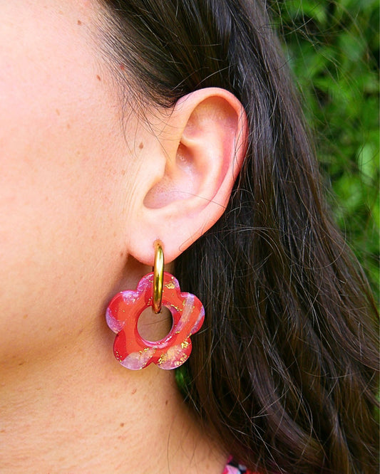 Créoles grandes fleurs - Rouge foncé