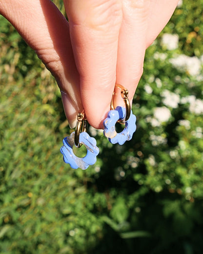 Créoles petites fleurs - Bleu