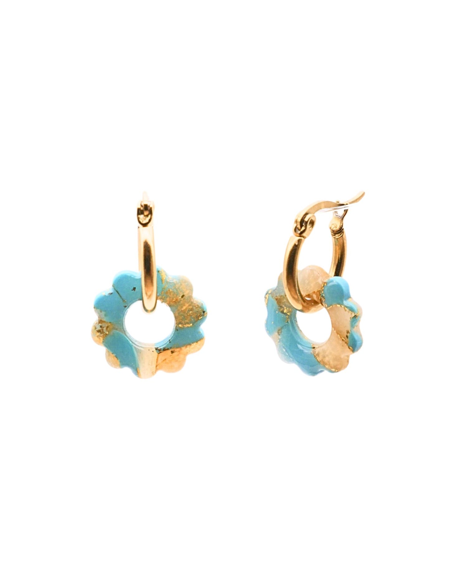 Créoles petites fleurs - Bleu turquoise