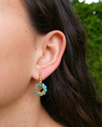 Créoles petites fleurs - Bleu turquoise