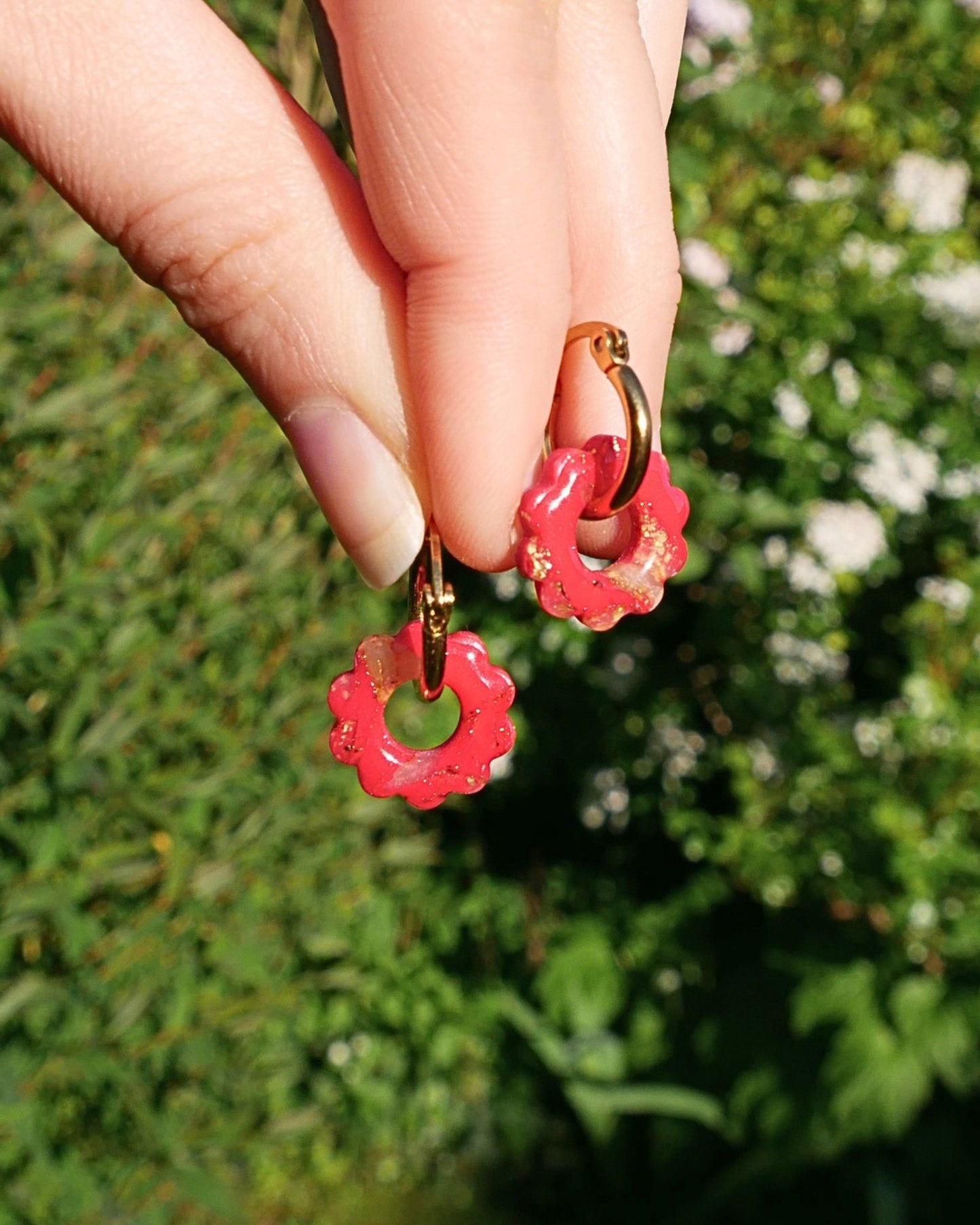 Créoles petites fleurs - Framboise