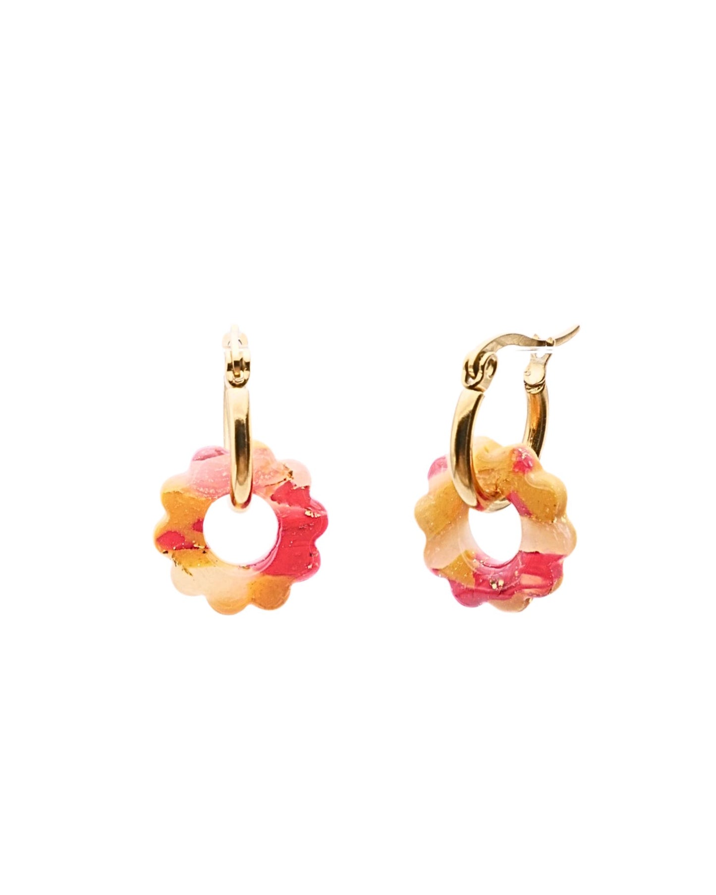 Créoles petites fleurs - Framboise & jaune