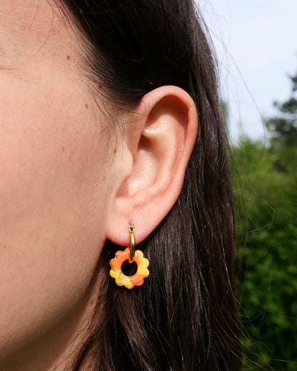 Créoles petites fleurs - Jaune & orange