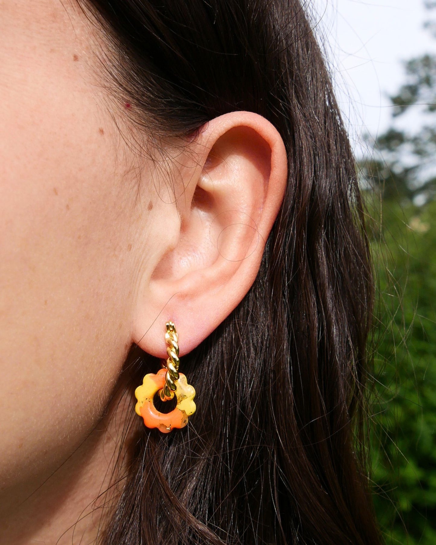 Créoles petites fleurs - Jaune & orange