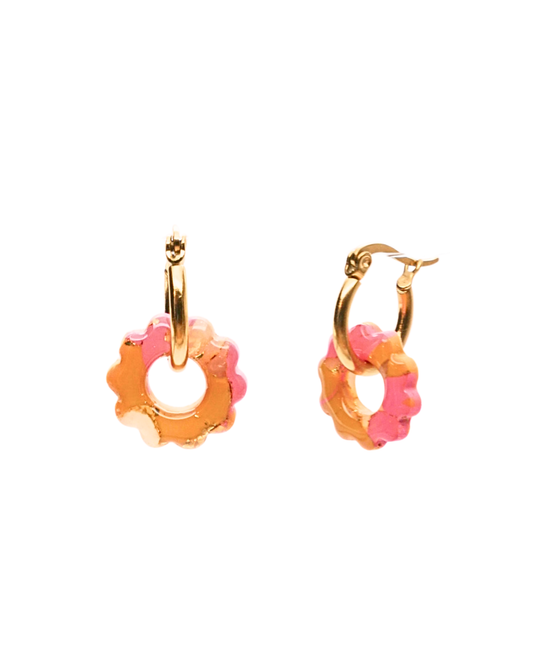 Créoles petites fleurs - Jaune & rose clair