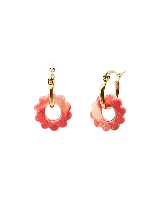 Créoles petites fleurs - Orange & rouge foncé