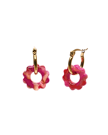 Créoles petites fleurs - Rose & rouge