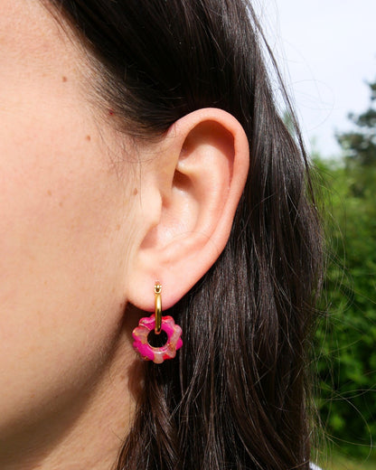 Créoles petites fleurs - Rose & rouge