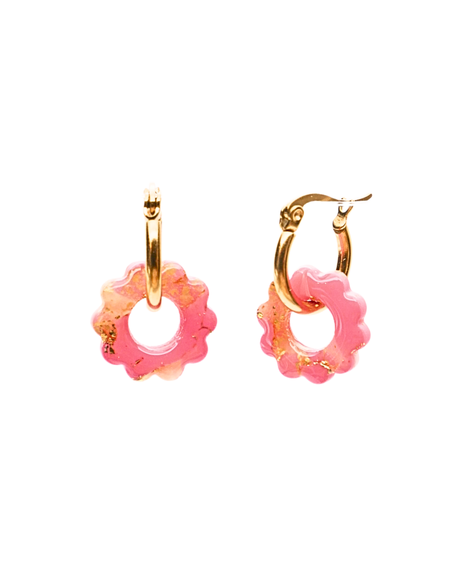 Créoles petites fleurs - Rose bonbon