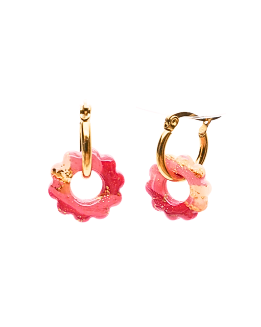 Créoles petites fleurs - Rose bonbon & framboise