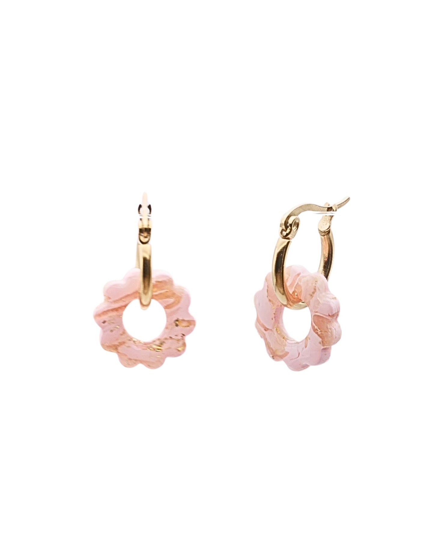 Créoles petites fleurs - Rose clair