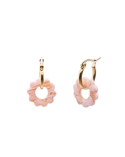 Créoles petites fleurs - Rose clair