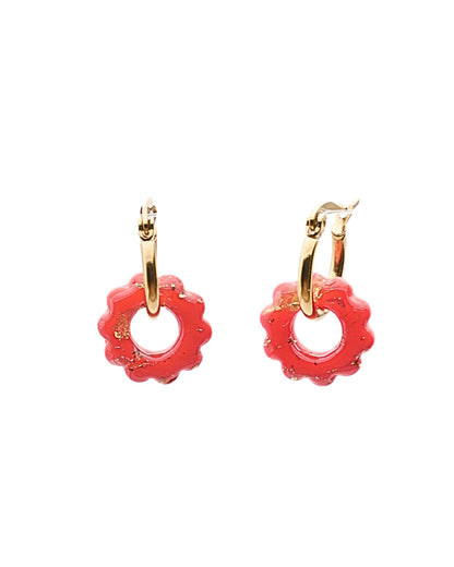 Créoles petites fleurs - Rouge
