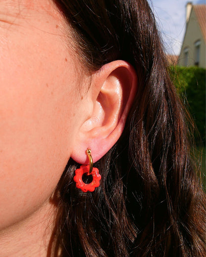 Créoles petites fleurs - Rouge