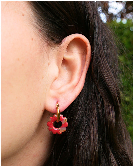 Créoles petites fleurs - Rouge rouille