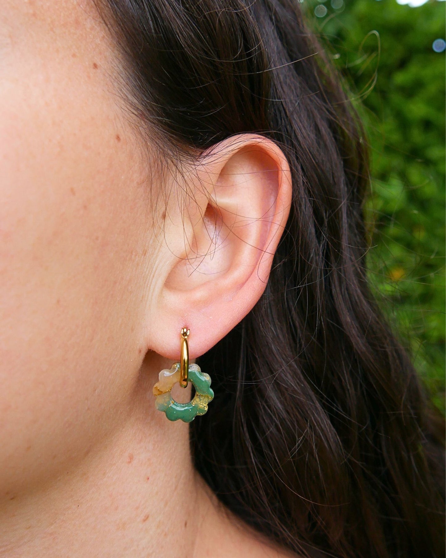 Créoles petites fleurs - Vert