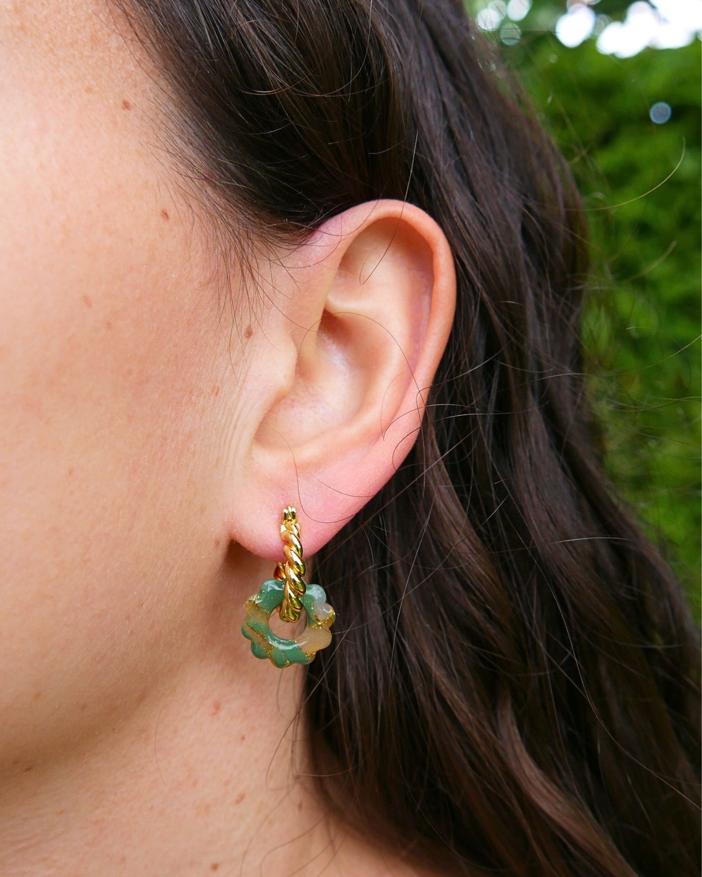 Créoles petites fleurs - Vert