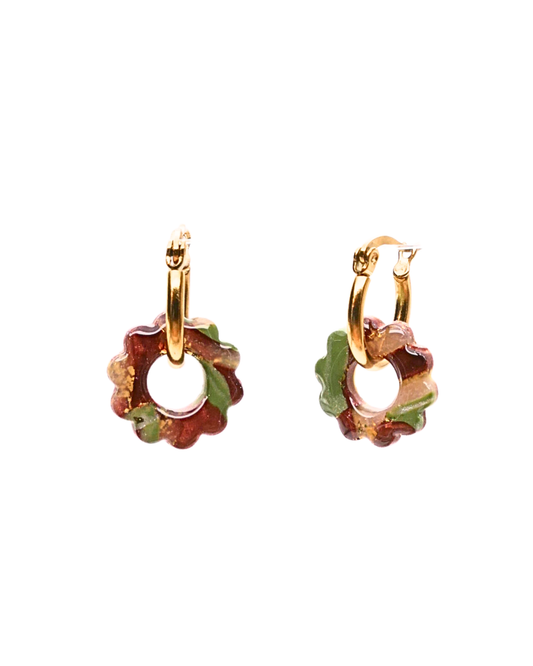 Créoles petites fleurs - Marron & vert olive