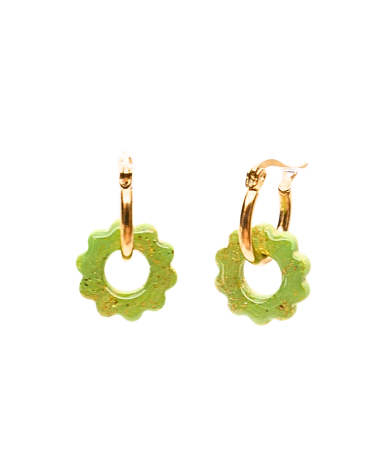 Créoles petites fleurs - Vert pistache