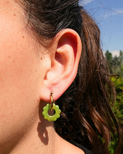 Créoles petites fleurs - Vert pistache