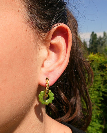 Créoles petites fleurs - Vert pistache