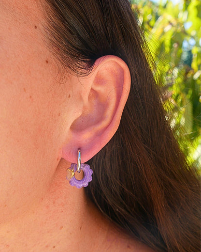 Créoles petites fleurs - Violet clair