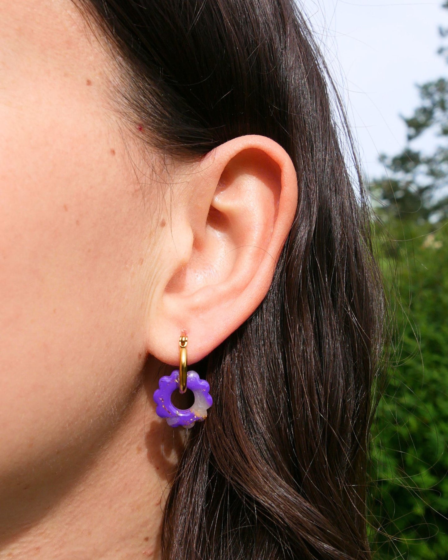 Créoles petites fleurs - Violet