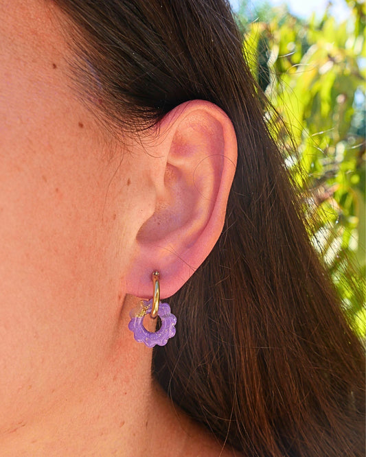 Créoles petites fleurs - Violet clair