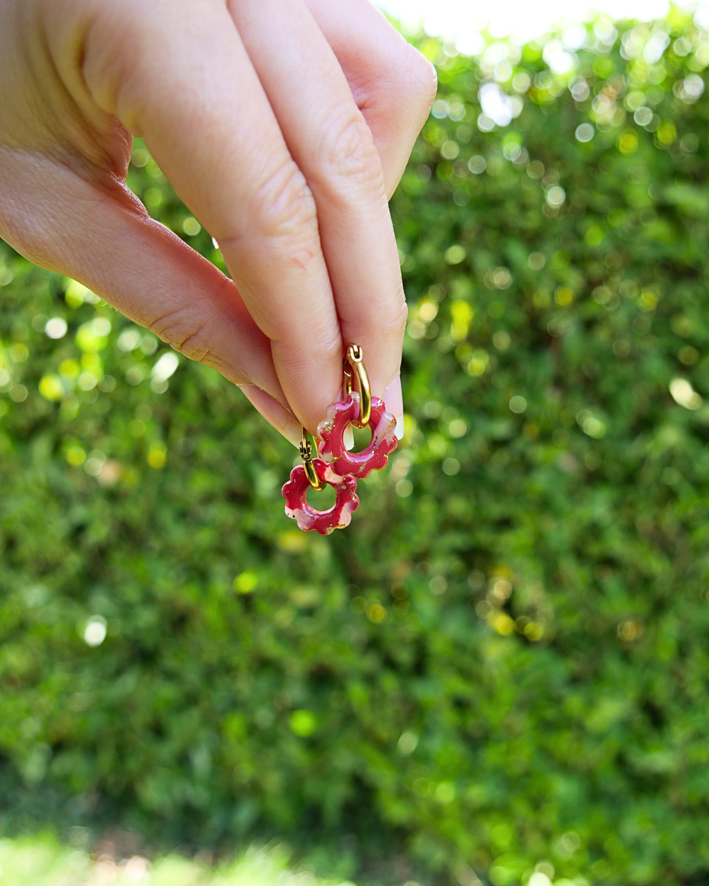 Créoles petites fleurs - Rouge rouille